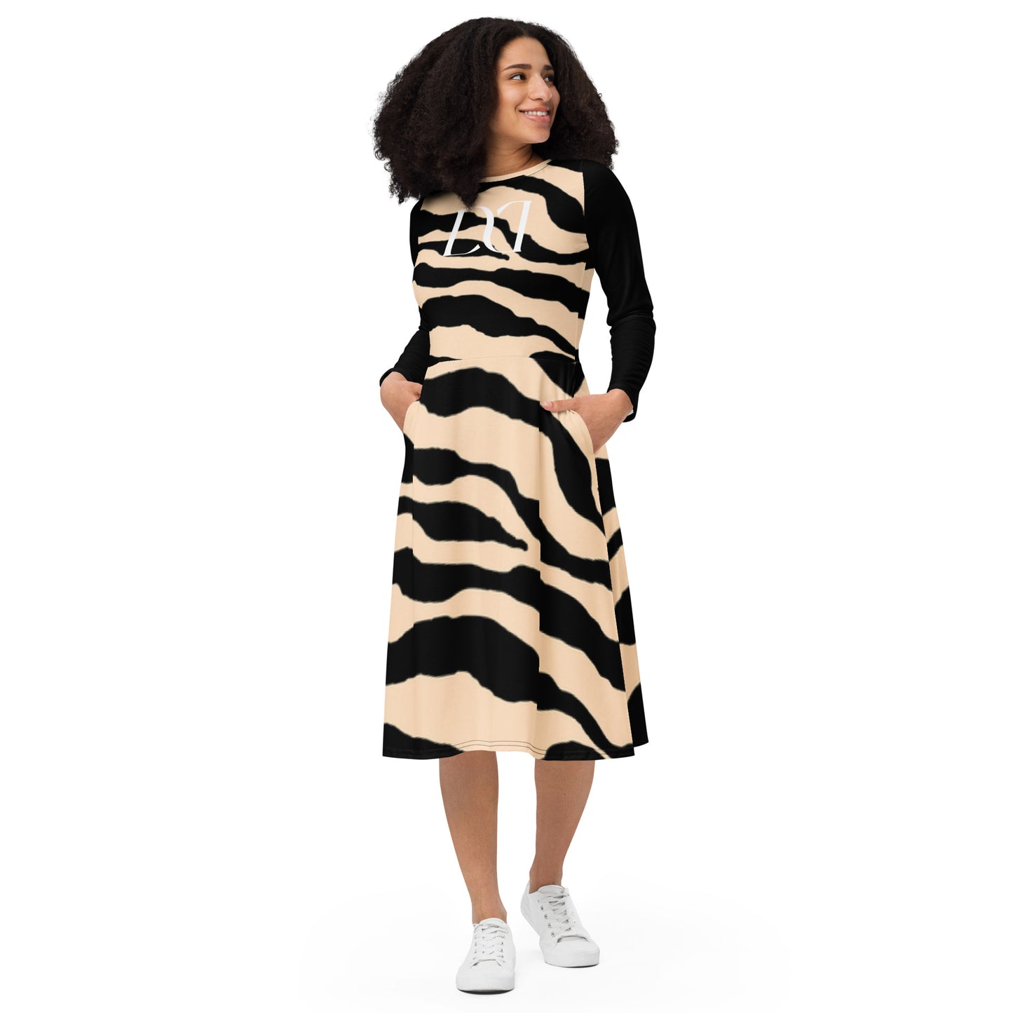 Langärmliges Midikleid mit Allover-Druck "Safari Queen"